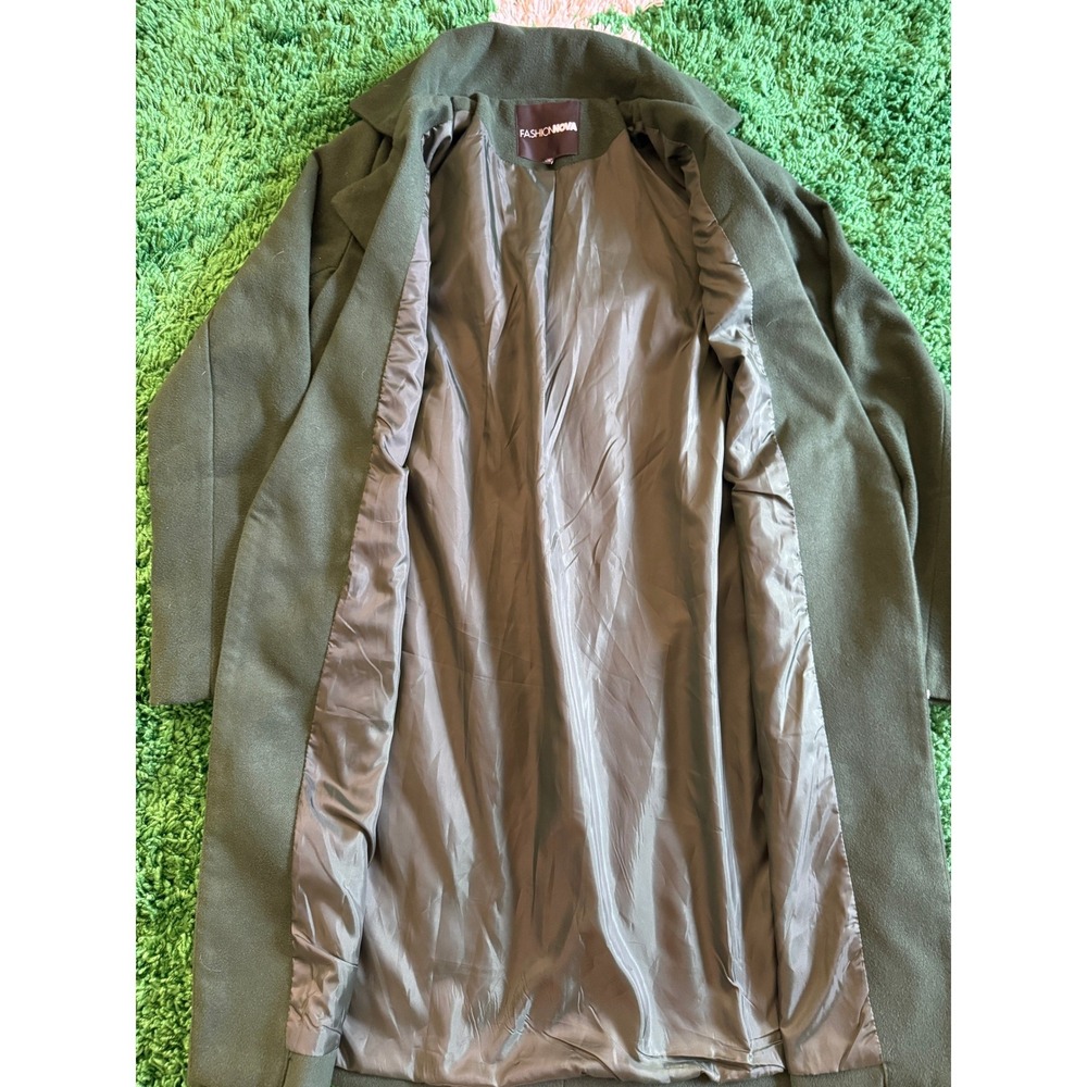 Fashion Nova SOA0001 Olive Green Longline Open Front‎ Overcoat Jacket Small - Picture 7 of 7